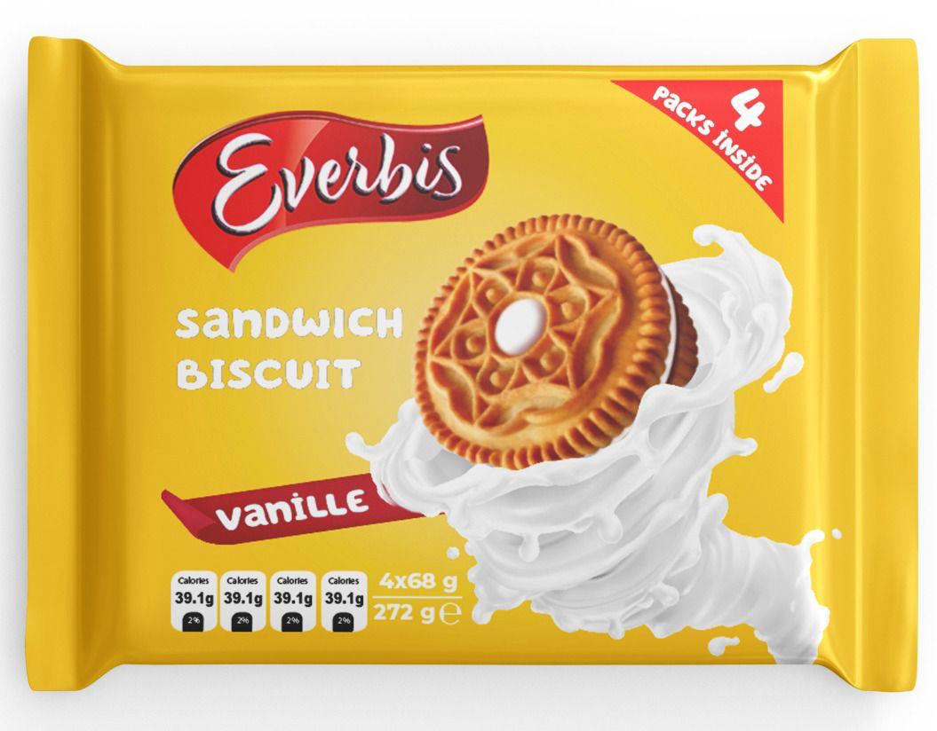 Everbis Sandwich Biscuit Vanille Classic – Butterkeks mit Vanillecreme (272 g, 4 Packs)