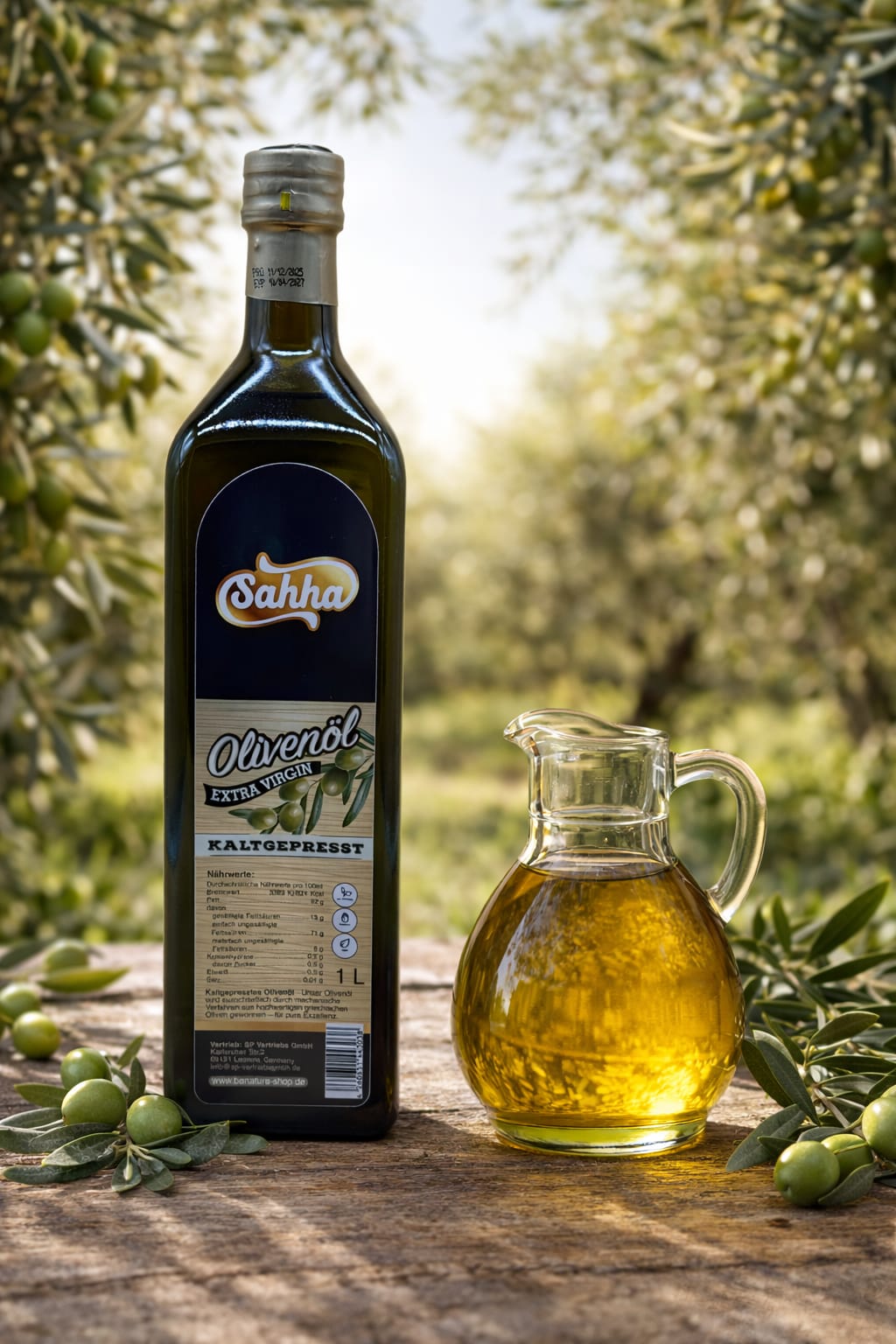 SAHHA Olivenöl Extra Nativ – kaltgepresst 100% rein (1 L)