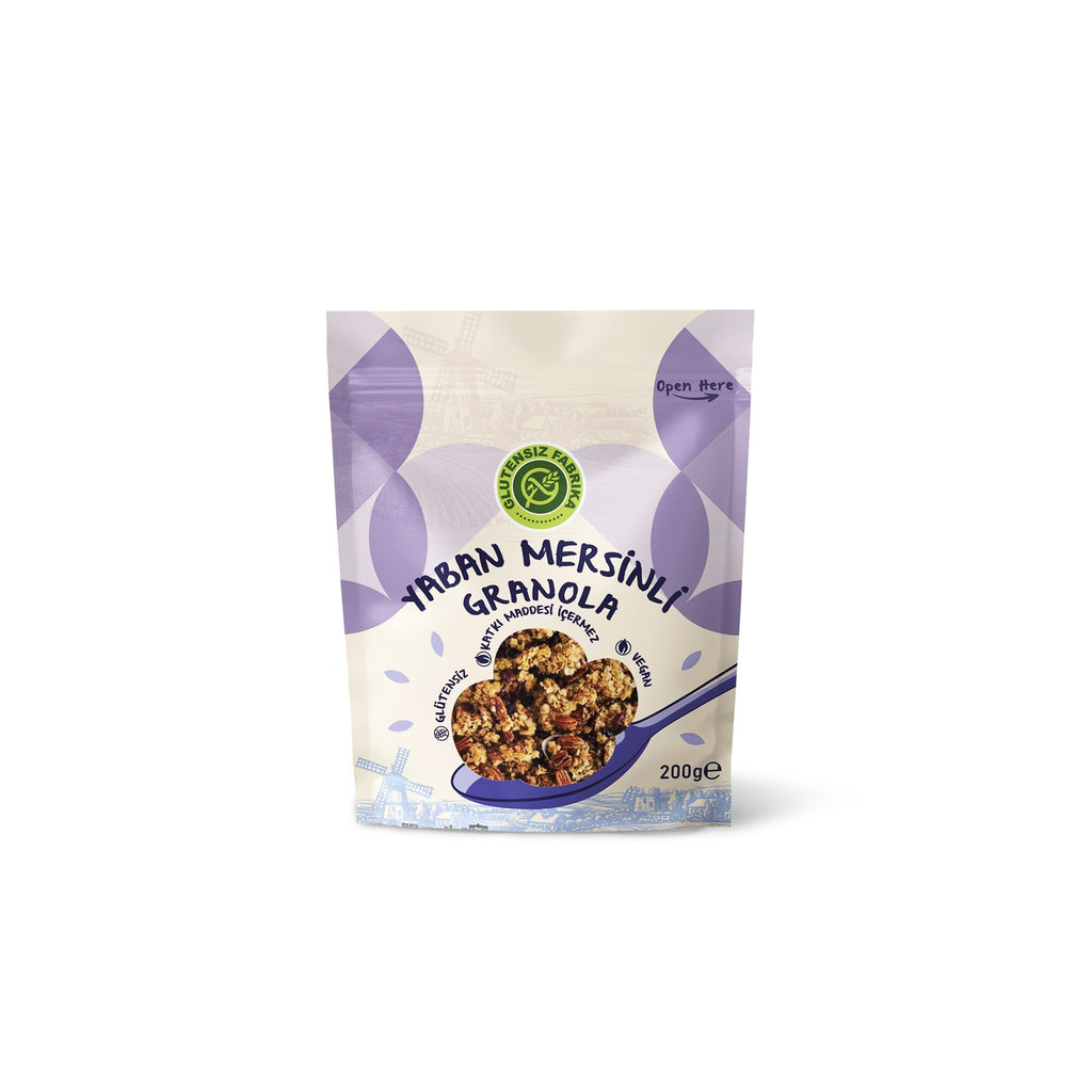 Glutenfreies und veganes Granola mit Hafer, Buchweizen und Blaubeeren – 200 g.