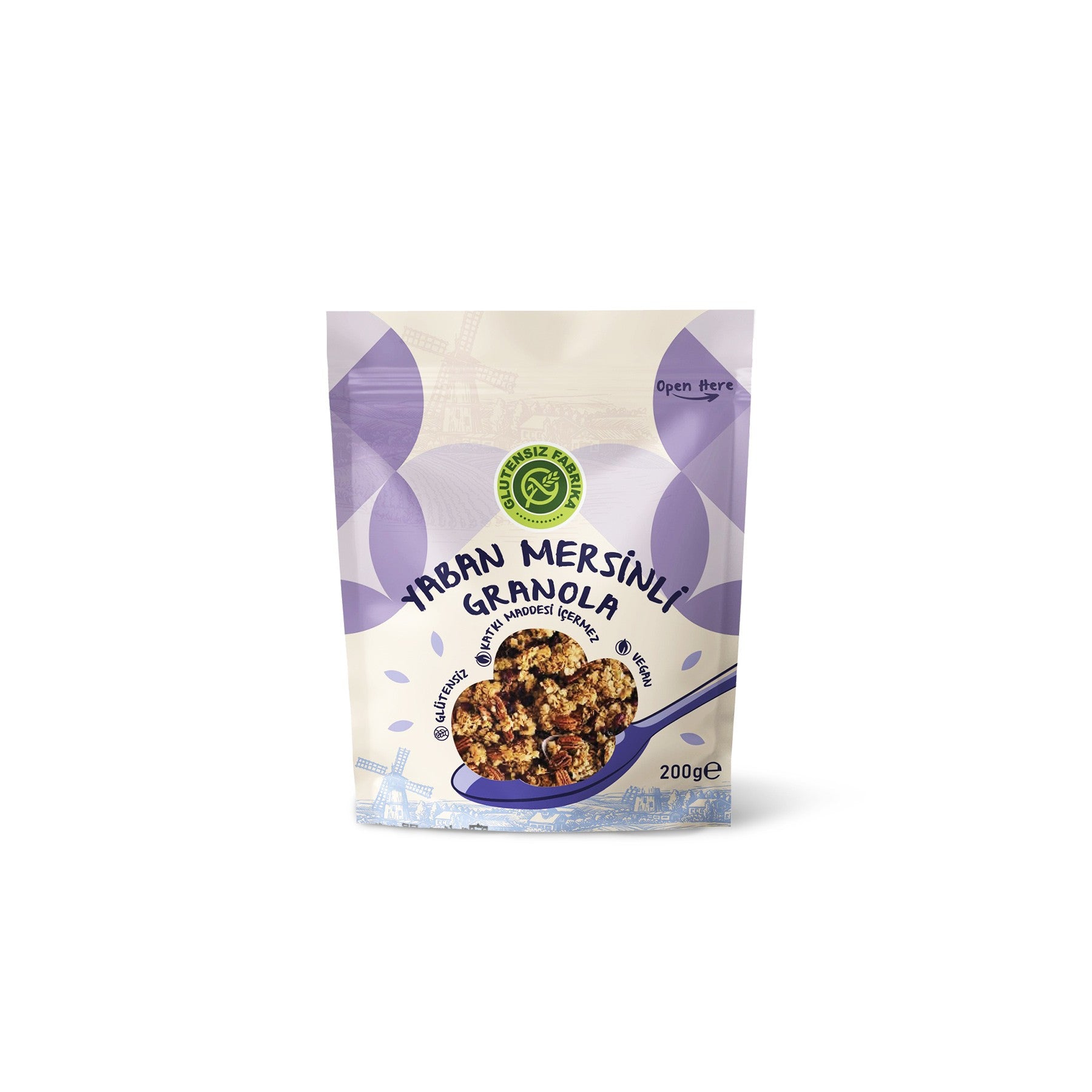 Glutenfreies und veganes Granola mit Hafer, Buchweizen und Blaubeeren – 200 g.