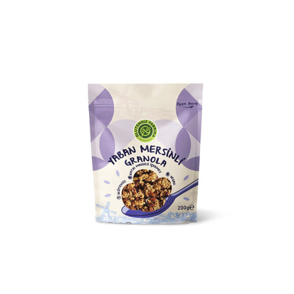Glutenfreies und veganes Granola mit Hafer, Buchweizen und Blaubeeren – 200 g.