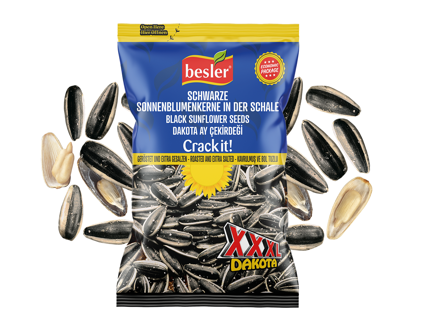 Besler Premium Schwarze Sonnenblumenkerne XXL Dakota – Extra gesalzen 125 g (Eco-Pack)