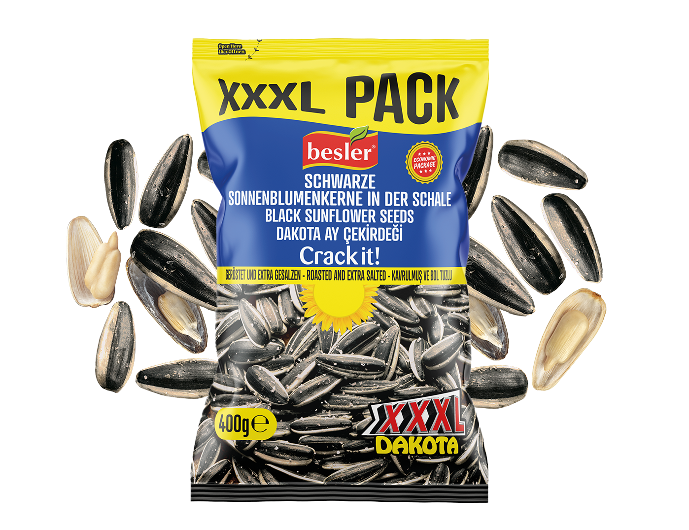 Besler Premium Schwarze Sonnenblumenkerne XXL Dakota – Extra gesalzen 400 g (XXXL-Pack)