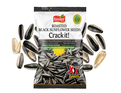 Besler Premium Schwarze Sonnenblumenkerne XXL Dakota – Ungesalzen 125 g (Eco-Pack)
