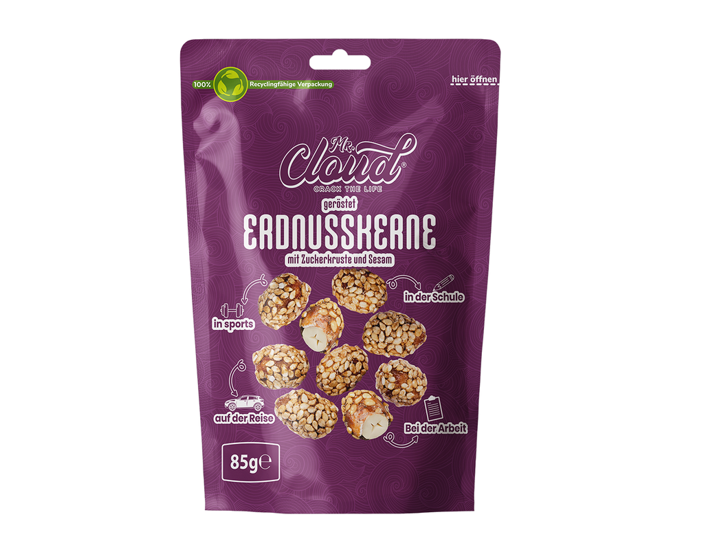 Mr. Cloud Susamlı ve Şekerli Kabuklu Yer Fıstığı - Kavrulmuş ve Çıtır (85g)