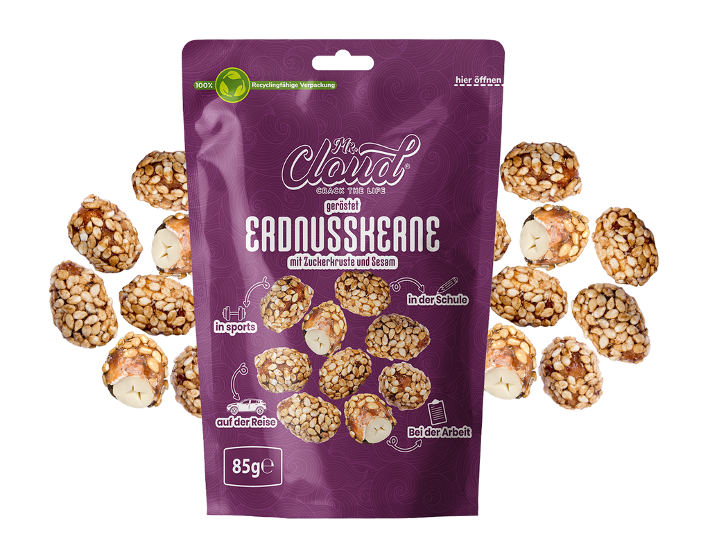 Mr. Cloud Susamlı ve Şekerli Kabuklu Yer Fıstığı - Kavrulmuş ve Çıtır (85g)