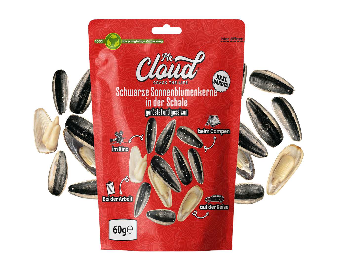Mr. Cloud Schwarze Sonnenblumenkerne – geröstet & gesalzen (60g)