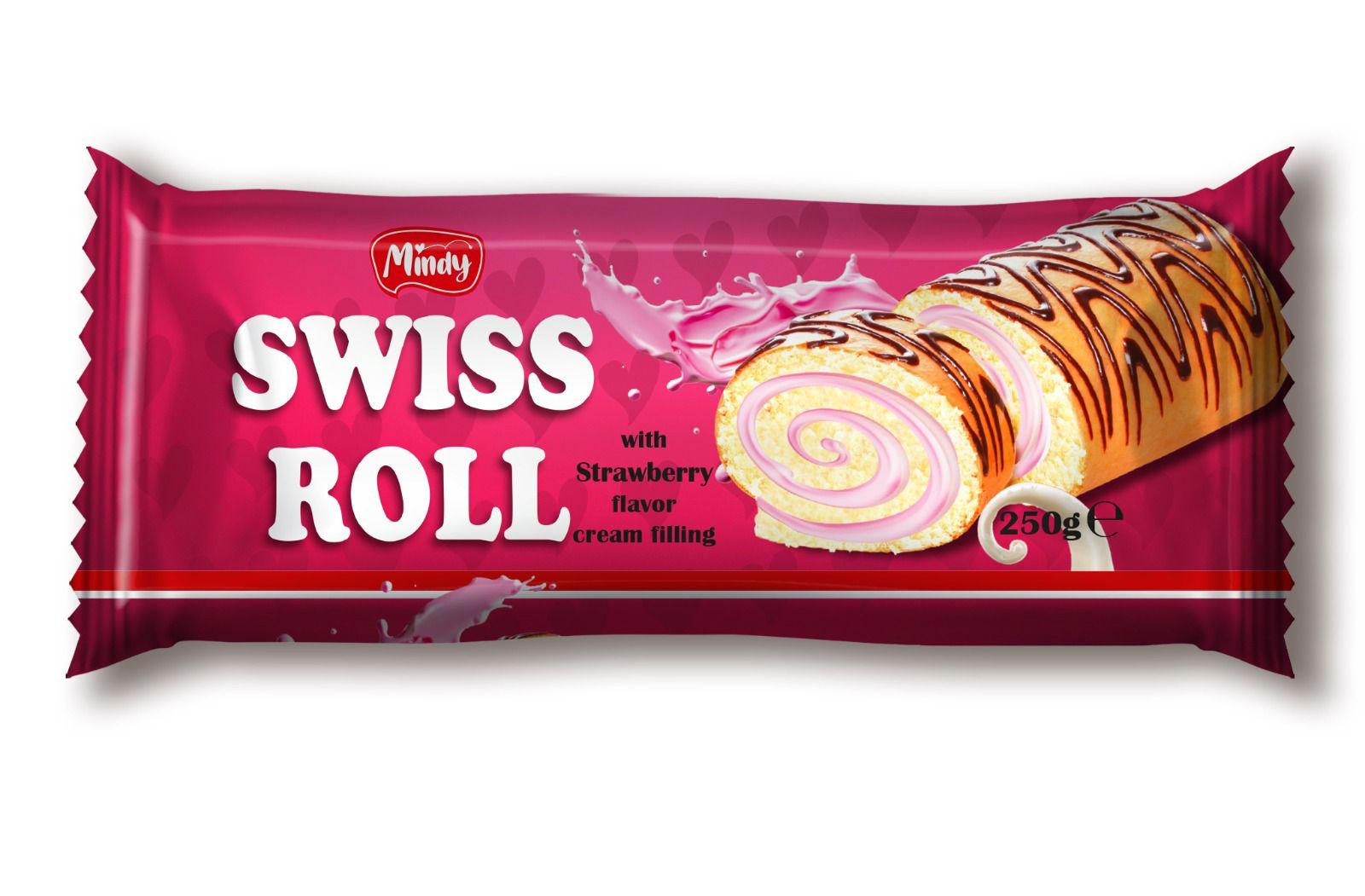 Mindy Swiss Roll Strawberry – Biskuitrolle mit Erdbeer-Creme (250 g)