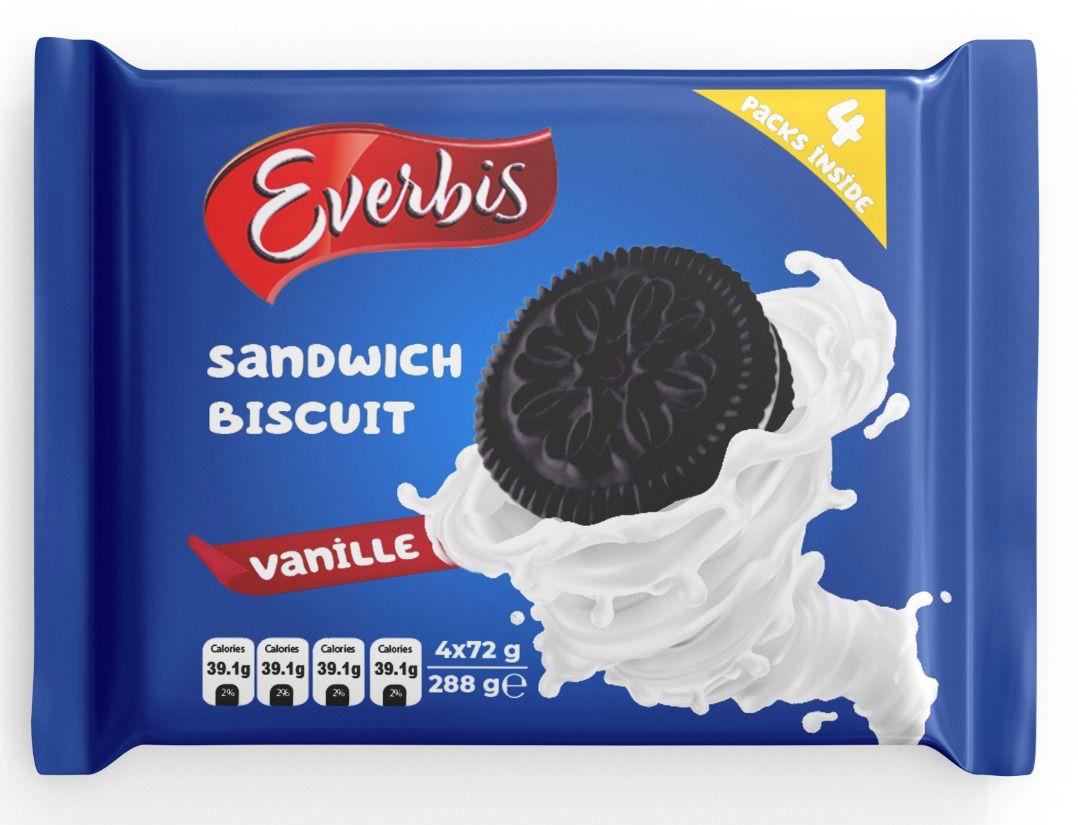 Everbis Sandwich Biscuit Vanille Black – Doppelkeks mit Vanillecreme (288 g, 4 Packs)