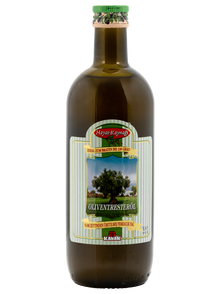 A dark glass bottle of Hayat Kaynağı brand Olivenresteröl (Olive Pomace Oil), featuring an olive tree graphic on a green and white striped label.
