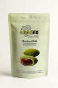 A light green retail pouch of Loqumix Chocobomb Pistachio (Çikolatali Fıstıklı), featuring a graphic of chocolate-filled pistachios on the front.